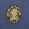 Cameo pendant brooch "Lady" with rhinestones, gold-colored metal 43x38 mm +