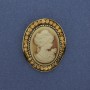Cameo pendant brooch "Lady" with rhinestones, gold-colored metal 43x38 mm +