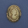 Cameo pendant brooch Lady with rhinestones, gold-tone metal 44×37 mm +