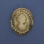Cameo pendant brooch Lady with rhinestones, gold-tone metal 44×37 mm +
