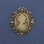 Cameo pendant brooch Lady, rhinestones, gold-tone metal 48x44mm +