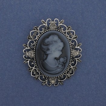 Brooch-pendant Cameo Lady, silver-tone metal, 48x44 mm +