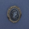 Cameo pendant brooch Lady with rhinestones, silver-tone metal 43x38 mm +