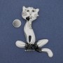 Brooch on a magnet Cat enamel rhinestones silver-toned metal 62x56mm+