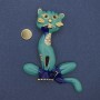 Cat brooch on a magnet enamel rhinestones gold-tone metal 62x56mm+
