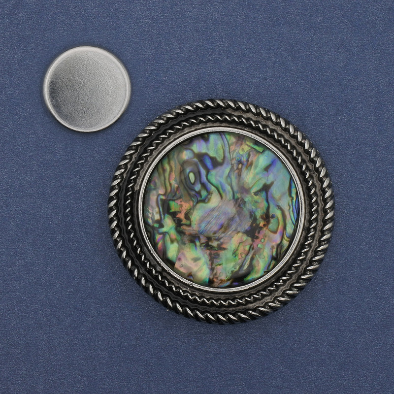 Magnetic brooch with abalone, silver-toned metal 40mm+