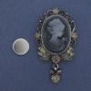 Cameo Lady brooch on a magnet, silver-colored metal, with rhinestones, 55×32 mm +