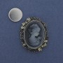 Cameo Lady brooch on a magnet, rhinestones, silver-tone metal 41x33 mm +