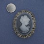 Cameo Dame magnetic brooch, rhinestones, silver-tone metal 50x40mm +
