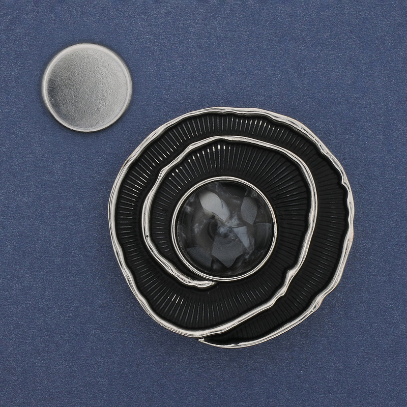 Magnetic brooch «Accent» enamel silvery metal 41mm+