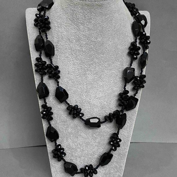 Long Necklace Agate Czech Crystal, length 110cm+
