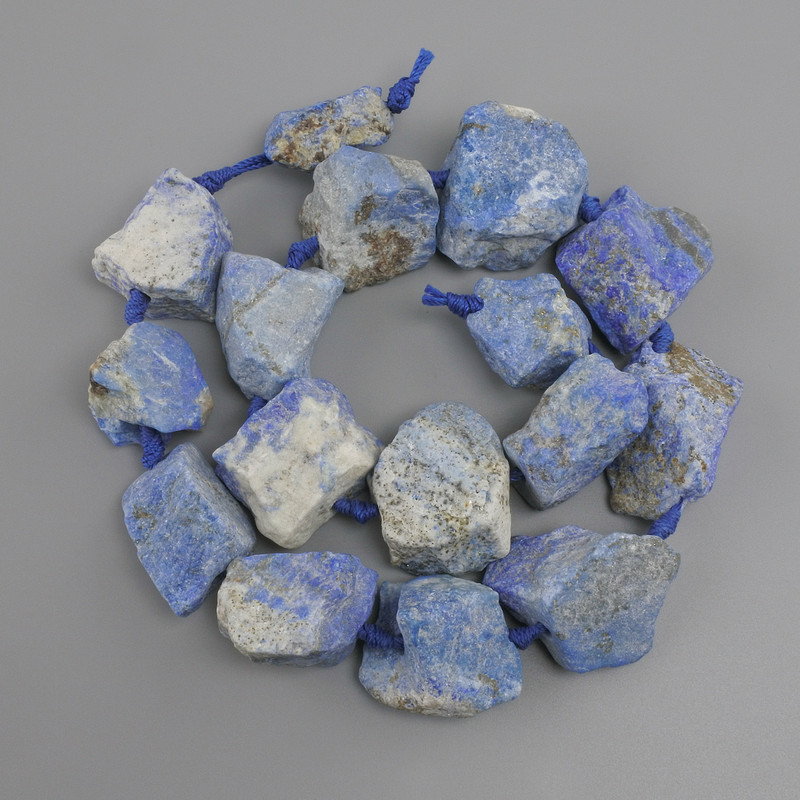 Lapis Lazuli beads, unprocessed stone, diameter 23-33×18-34 mm ± on a string, length 41 cm+