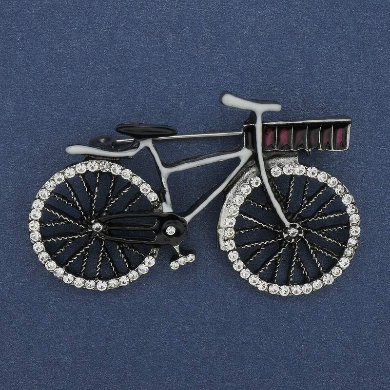Brooch "Bicycle" rhinestones silver-tone metal 49x37 mm+