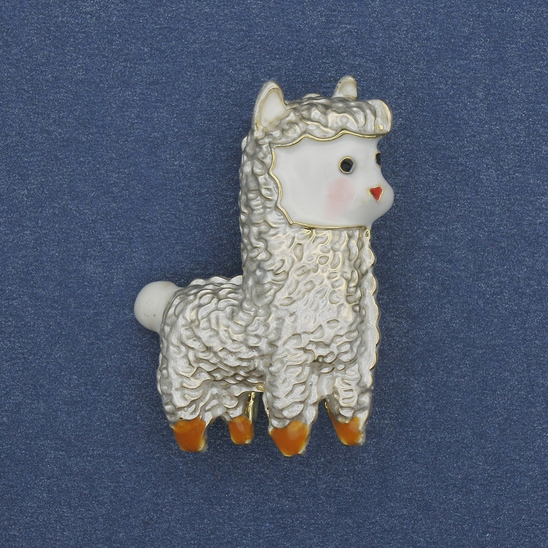 Brooch Lama enamel golden metal 33x24mm+