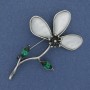 Brooch pendant Flower rhinestones silver-colored metal 70x45mm+