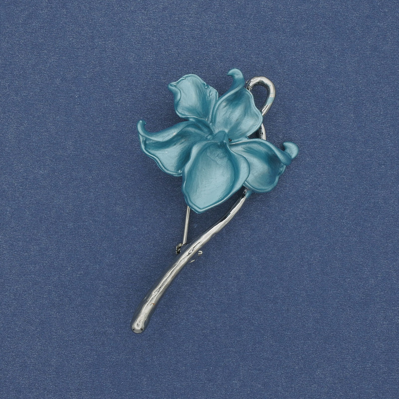 Brooch-pendant Flower enamel silvery metal 56x30mm+