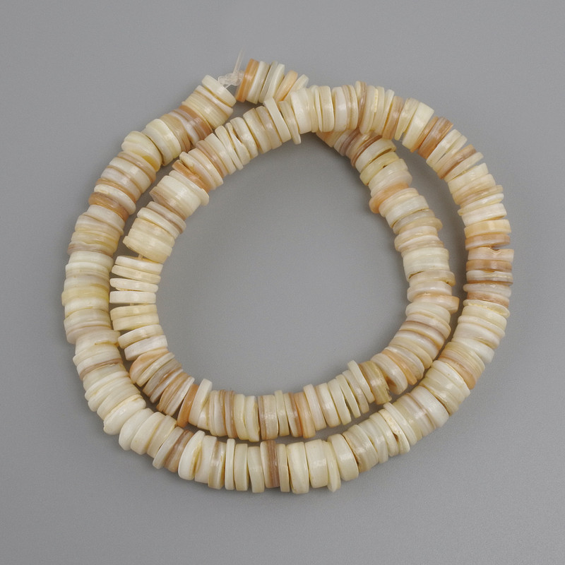 Mother-of-Pearl and Abalone beads Scapharca rondelle, diameter 8, 5-9x1.5-2mm+- , length 39cm+- on a string