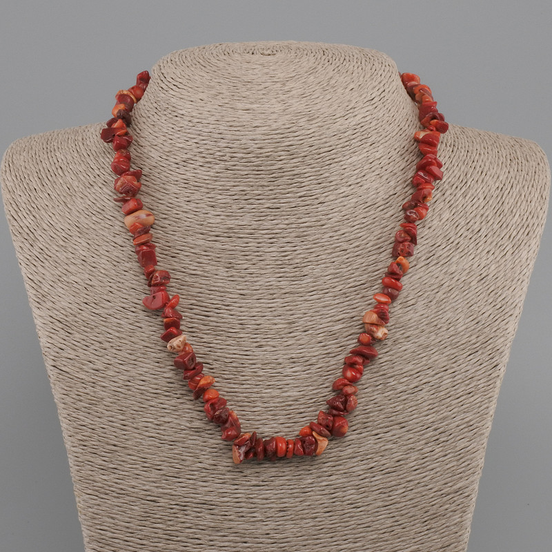 Necklace Coral chips, diameter 6-12x2-6mm +/-, length 45cm +5cm extension chain