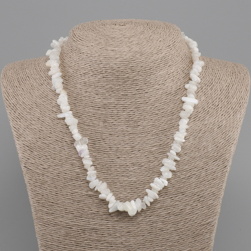 Necklace adularia gravel, diameter 5-12x2-6mm +/-, length 45cm +5cm extension chain