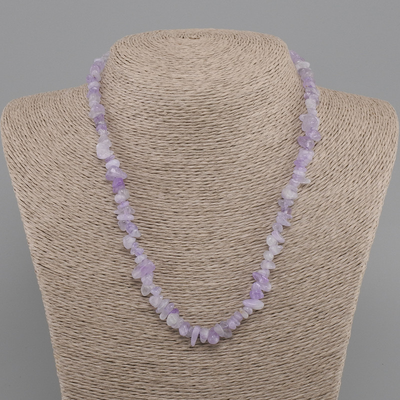 Necklace Amethyst tumbled chips, diameter 6-12x3-8mm +/-, length 45 cm +5 cm extension chain