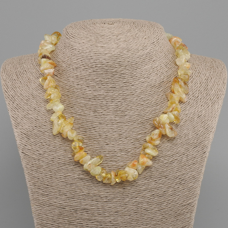 Necklace Citrine chips, diameter 9-20x5-10mm+-, length 45cm +5cm extending chain