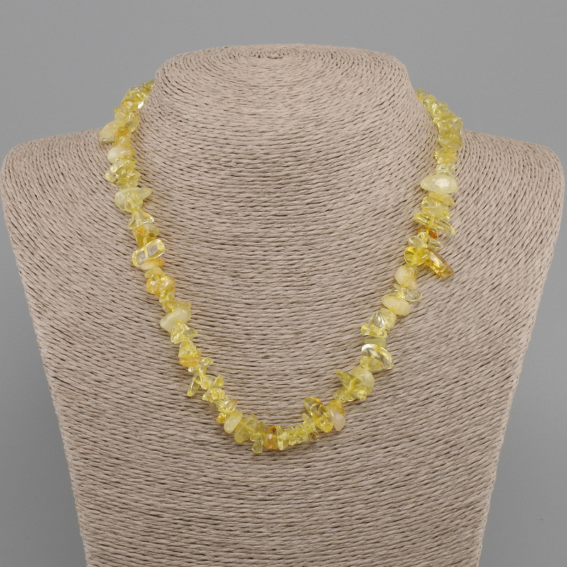 Necklace Citrine chips, diameter 6-15x3-7mm +-, length 45cm +5cm extension chain
