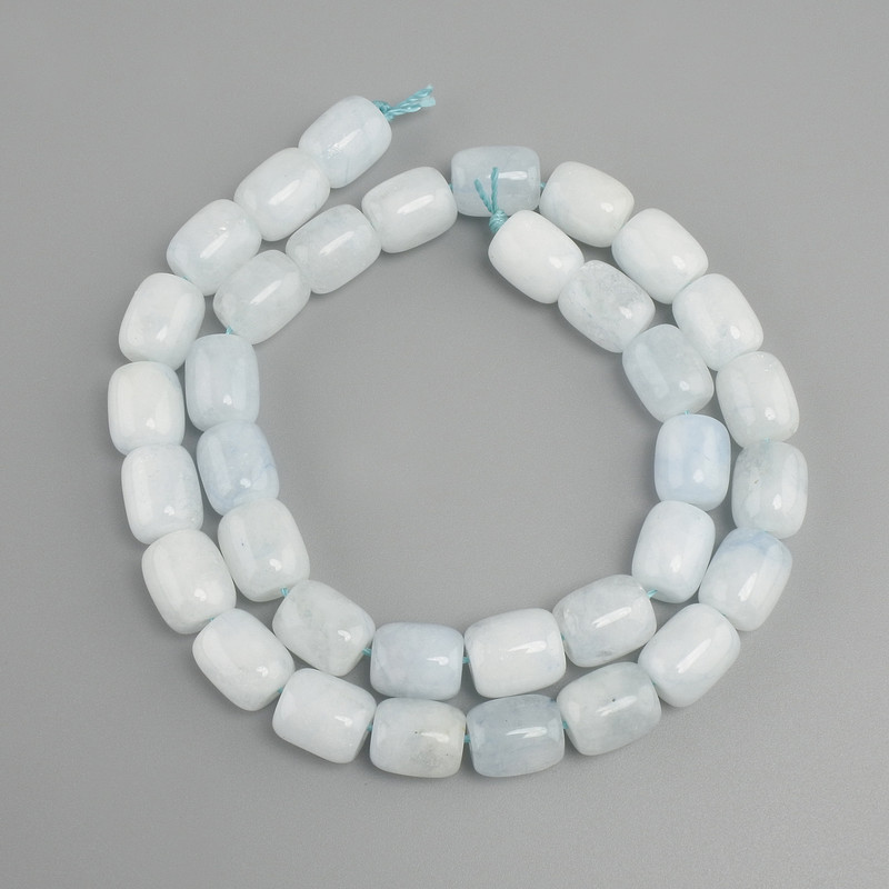 Aquamarine beads barrel, diameter 10, 5-11x9mm +/-, thread length 38cm +/-