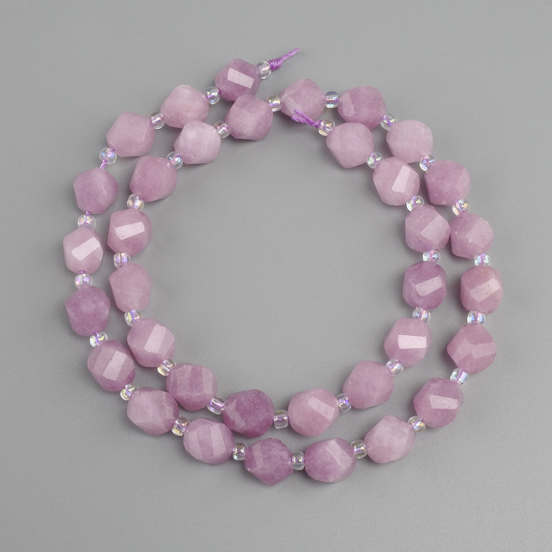 Kunzite beads faceted rhombus, diameter 8x7mm +- seed bead 3mm +-, length 36cm +-