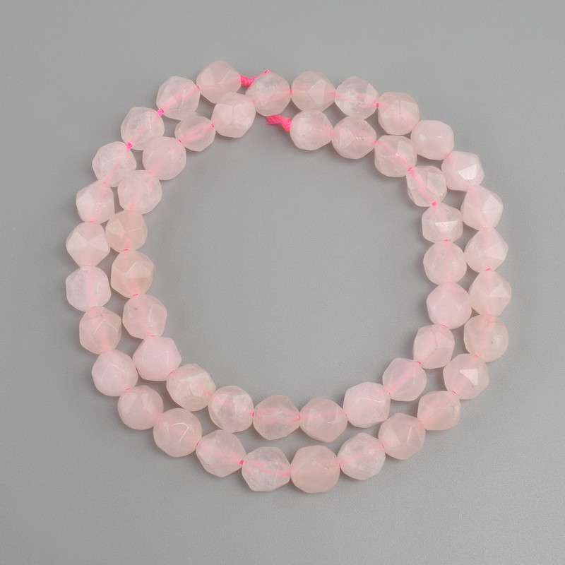 Pink quartz beads faceted, diameter 8x7mm +/-, length 38cm +/-