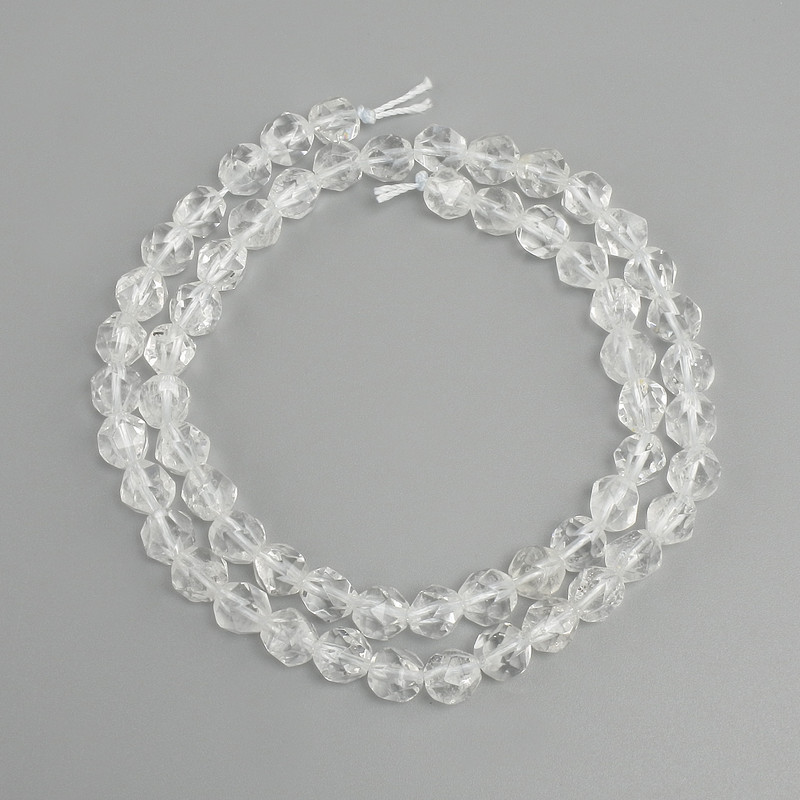 Rock crystal beads faceted, diameter 6-6.5, 5x6mm +/-, length 37cm +/-
