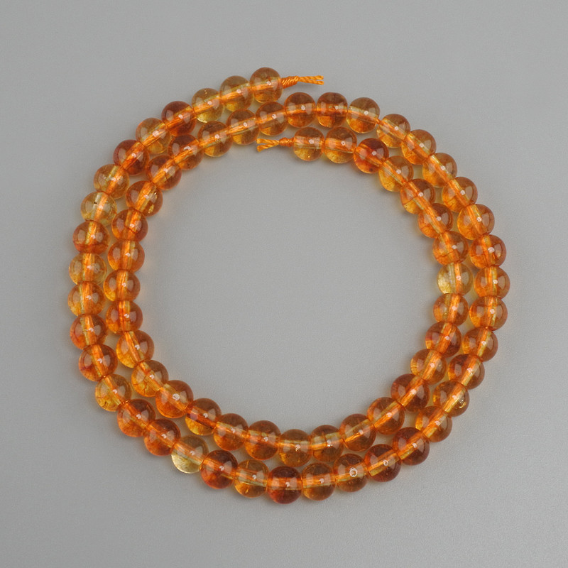 Citrine beads, smooth round bead, diameter 6mm +-, length 37cm +-