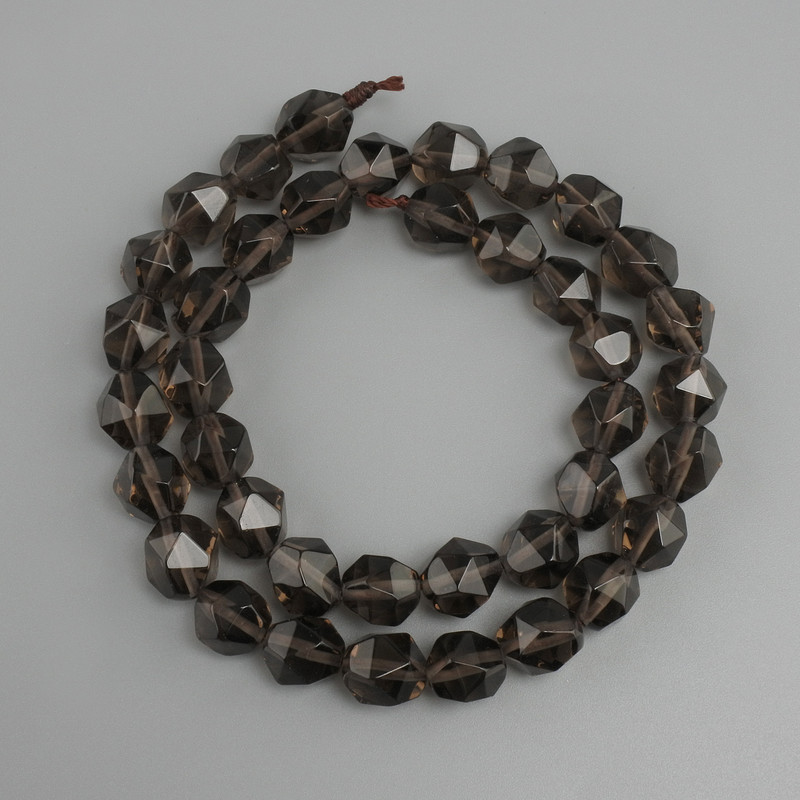 Beads Smoky Quartz faceted, diameter 10x9mm +- , length 37cm +-