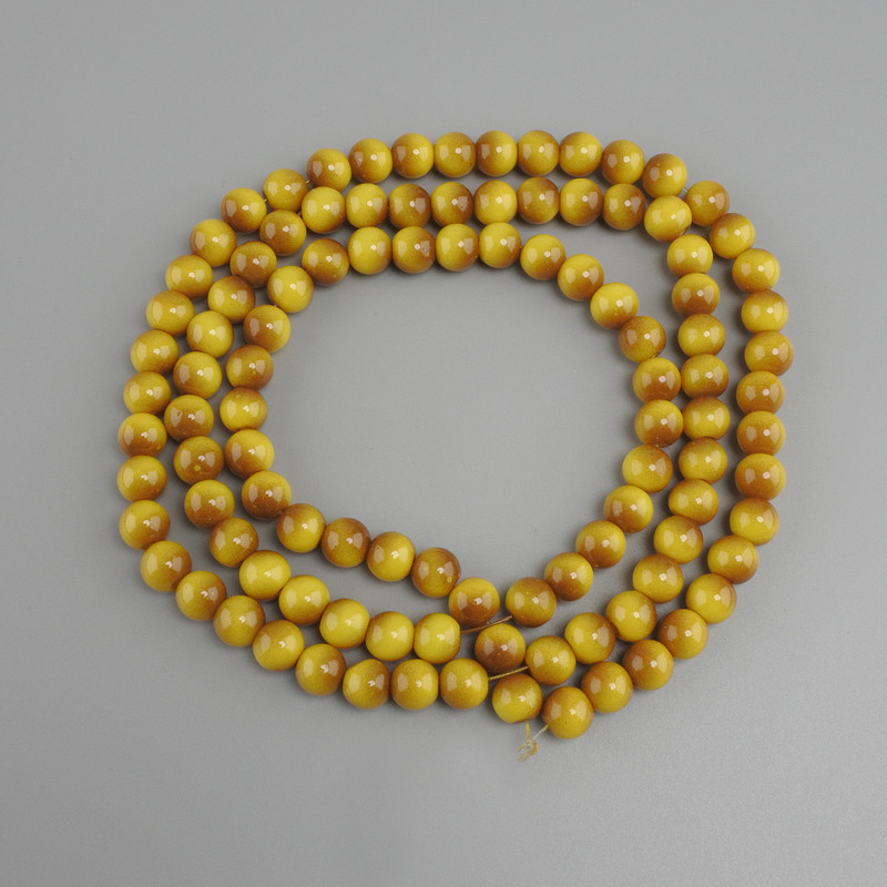 Yellow Tiger's Eye beads (artificial) smooth round bead, diameter 8mm±, length 80cm± on nylon thread