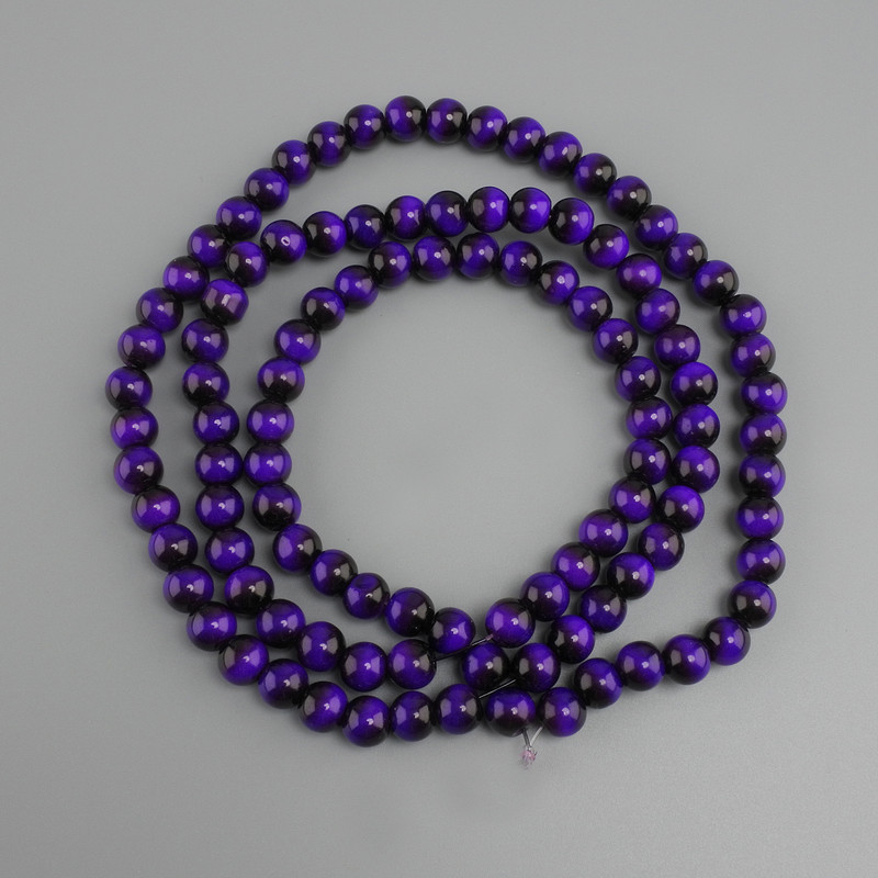 Purple Tiger's Eye beads (single) smooth round bead, diameter 8mm +/-, length 80cm +/-, on a nylon thread