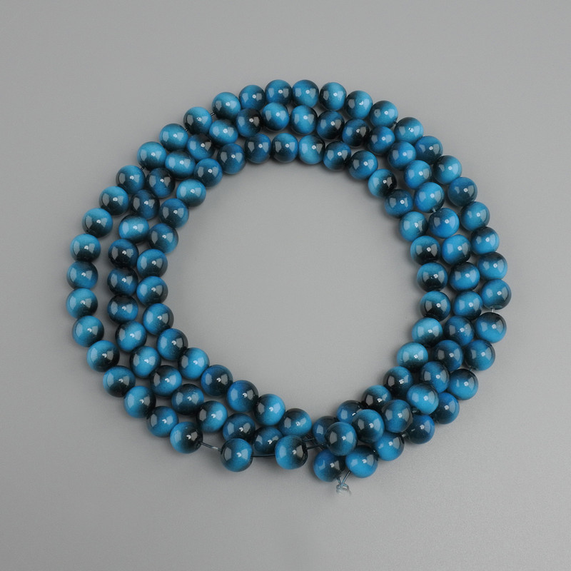 Beads Tiger's Eye Lazurite (man-made) smooth round bead, diameter 8mm+/-, length 80cm+/- on a nylon cord
