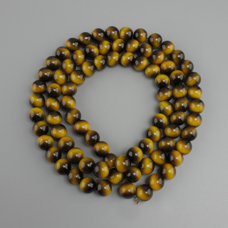 Beads Tiger's Eye (artificial) smooth round bead, diameter 10mm±, length 80cm± on a nylon thread