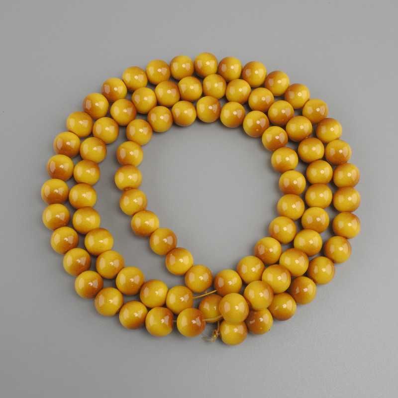 Yellow Tiger's Eye beads (artificial) smooth round bead, diameter 10mm±, length 80cm± on a nylon thread