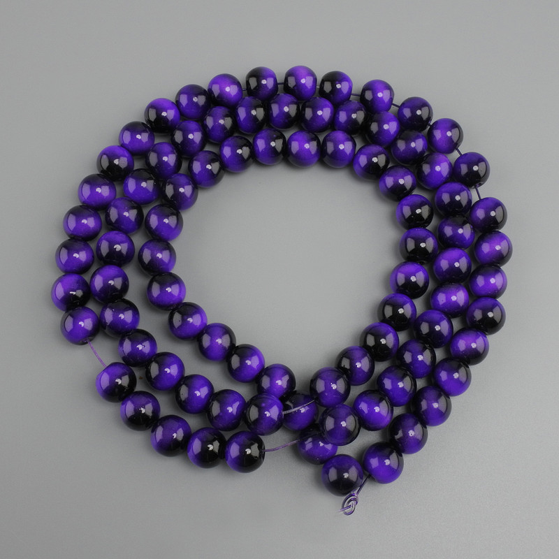 Purple Tiger's Eye beads (individual) smooth round bead, diameter 10mm +/-, length 80cm +/- on a string