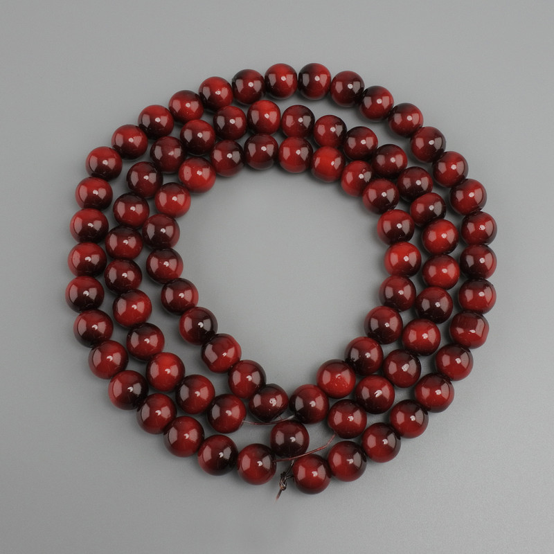 Red Tiger's Eye beads (single) smooth round bead, diameter 10mm+- , length 80cm+- on a string