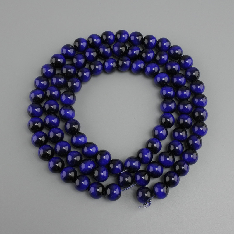 Blue Tiger's Eye beads (single) smooth round bead, diameter 10mm+-, length 80cm+/- on a string