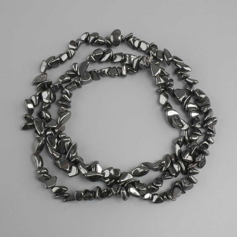 Hematite chip beads, diameter 3-8x6-7, 5mm+-, length 78mm+- on a string