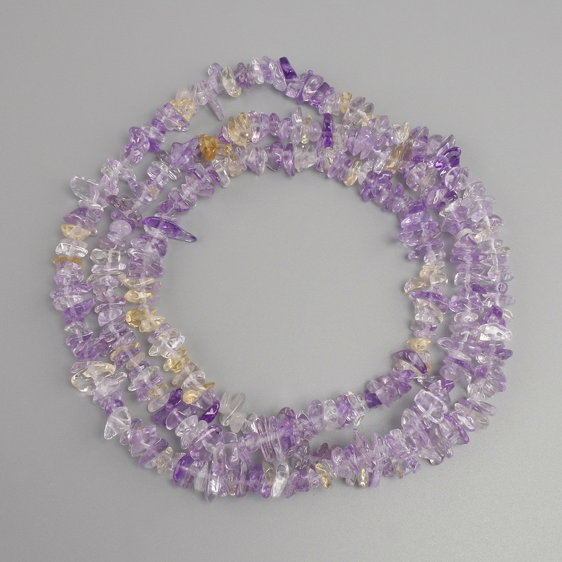 Ametrine tumbled chips beads, diameter 6–9, 5x2–5, 5mm+-, length 80cm+- on a string