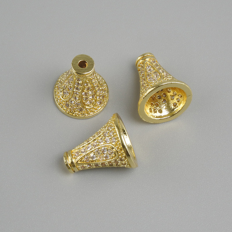 Price per 1 pc. Jewelry findings end cap, diameter 11×10 mm ± opening, diameter 1.3 mm ± gold-colored metal