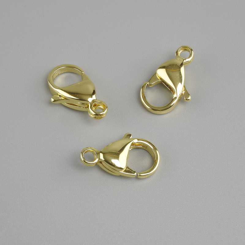 Price per 1 pc. Gold-colored lobster clasp, metal color: gold, diameter 12x6 mm