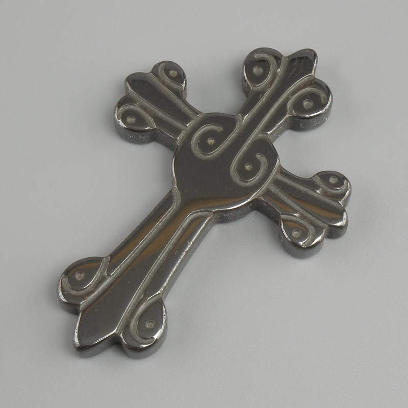 Hematite pendant cross, diameter 64×44 mm ±, hole 0.9 mm +