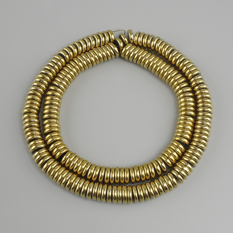 Hematite rondelle beads, diameter 8x2mm +- gold color, length 40cm+