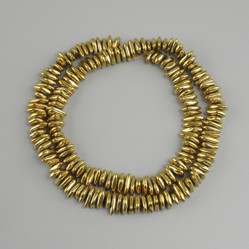 Hematite beads gold-colored nugget, diameter 7-9x2-3mm +/-, length 40cm +/-