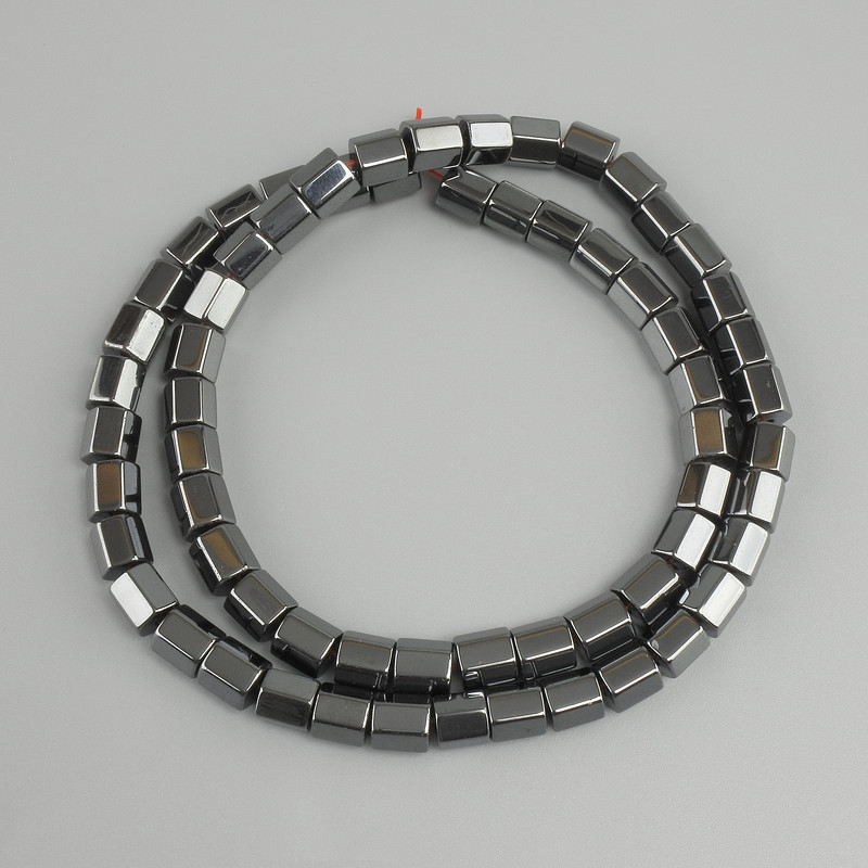 Hematite beads faceted hexagonal cylinder, diameter 6x6mm+- , length 40m+