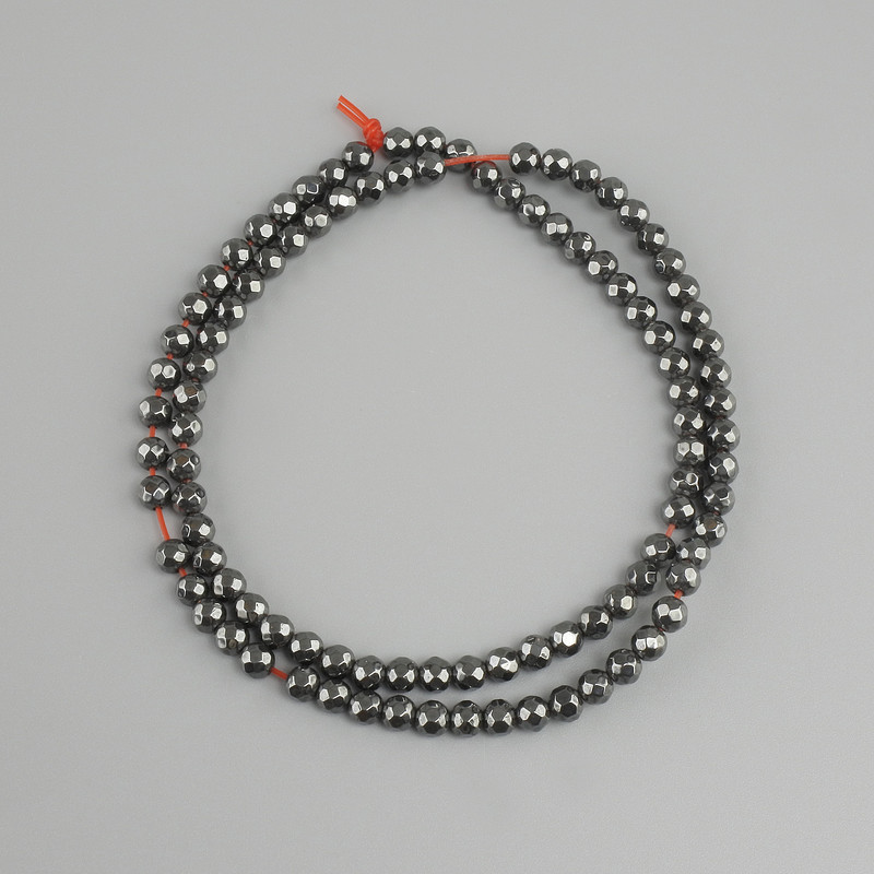Hematite faceted round beads, diameter 4mm +/-, length 38cm +/- on a fishing line