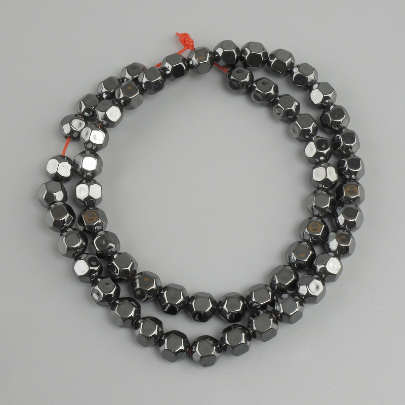 Hematite faceted bead, diameter 10mm+-, length 40cm+-, on a nylon thread